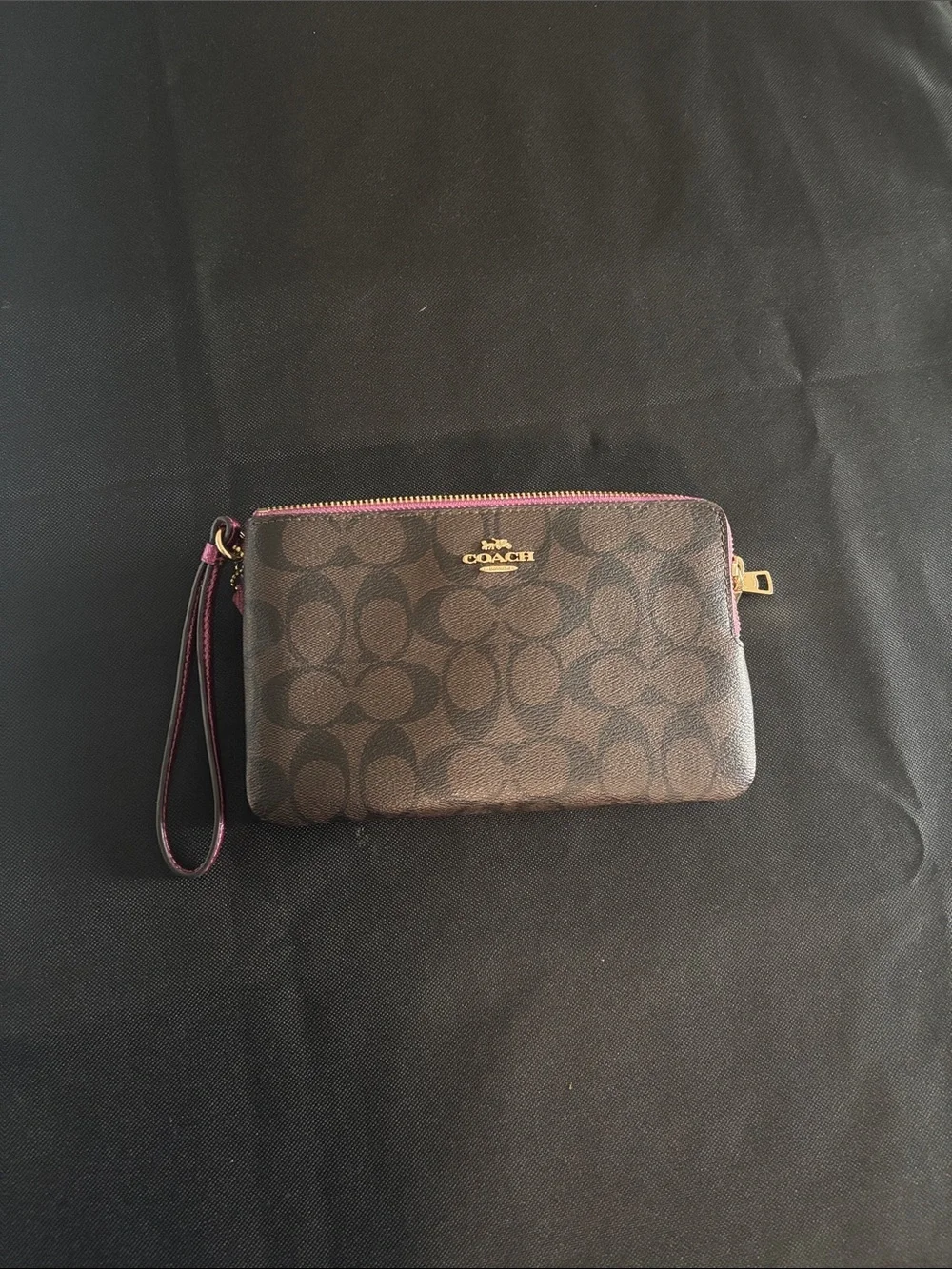 Coach Signature Canvas Wristlet with Pink Trim and Gold Logo
